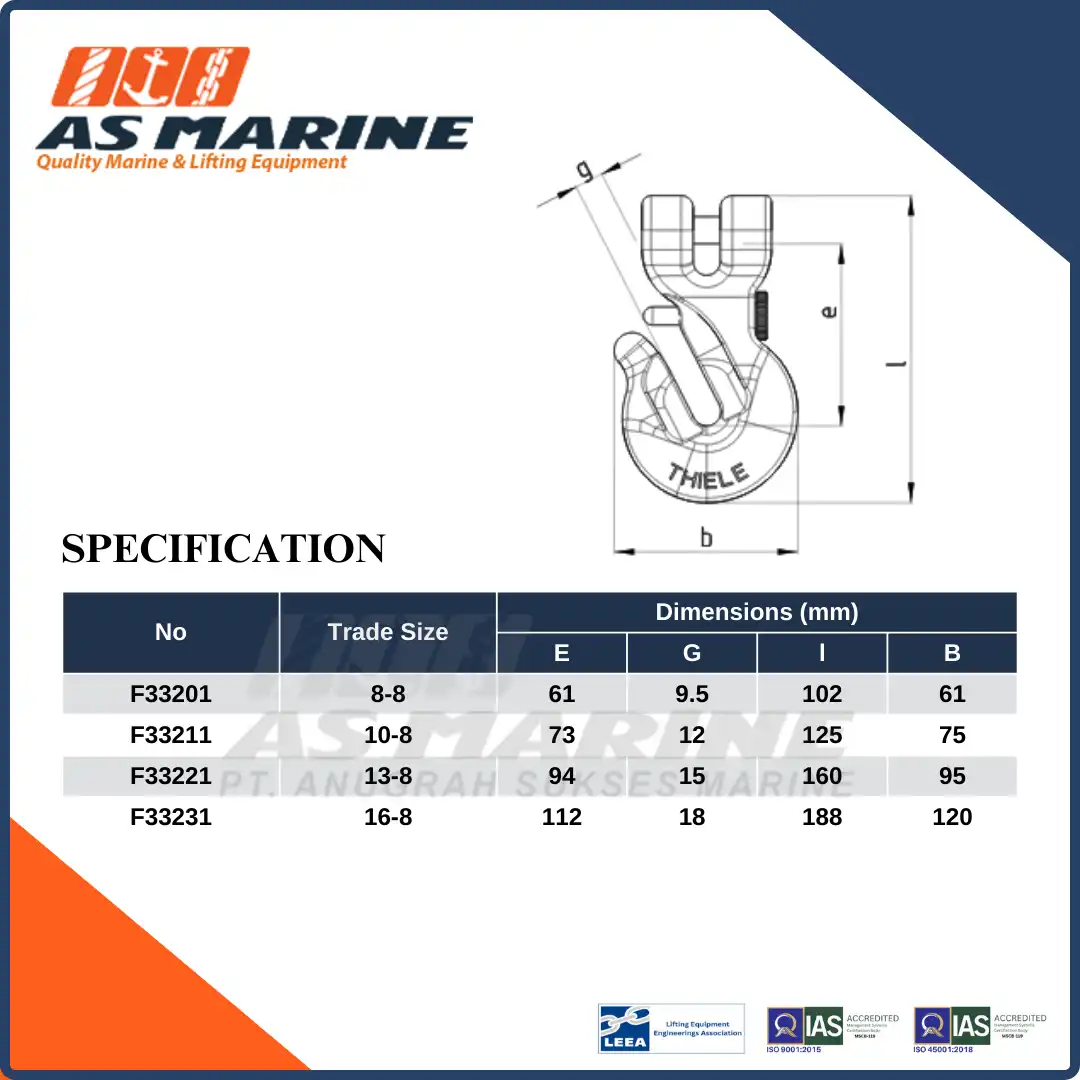 Spesifikasi Clevis Shortening Hook with Safety Pin TWN 0827 THIELE